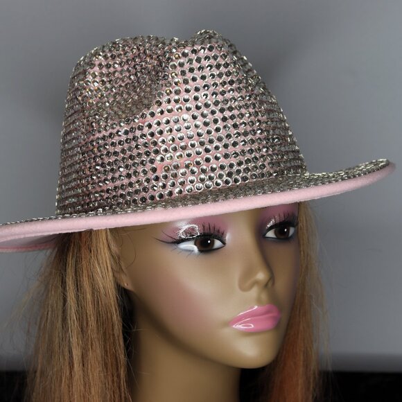 Women's Rhinestone Embellished Fedora - Pink - Picture 2 of 2